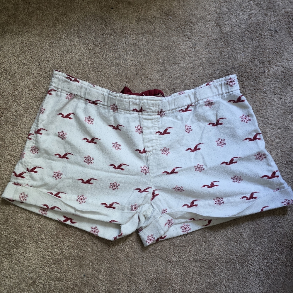 Hollister White and Red Patterned Women Shorts
